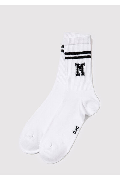 Mavi Logo Detailed White Socks 0911108-20843