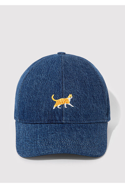 Mavi Kedi Nakışlı Denim Şapka 1913012-10241