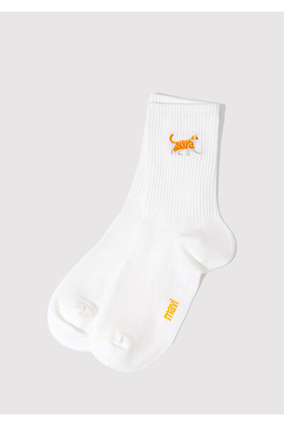Mavi Cat Embroidered White Socks 1913434-620