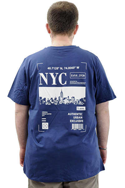 ModeXL Чоловіча футболка з великим розміром та велосипедним коміром - Mode XL, бавовняна, з принтом, NYC U24068 Indigo