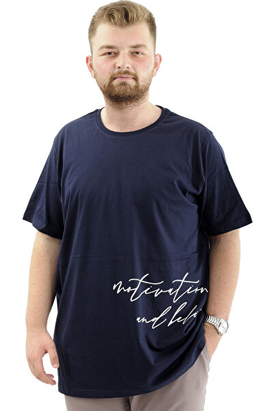 ModeXL Men's CoTTon T-Shirt - SofT TexTUre, PrinTed, Oversize Navy BlUe BELIEF U24085