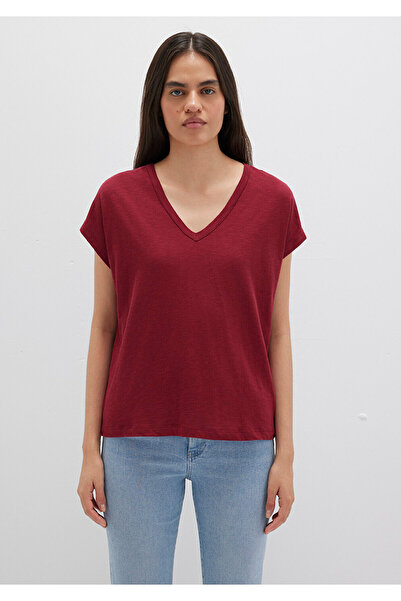 Mavi V-Neck Claret Red Basic T-Shirt Regular Fit 1612380 -70430