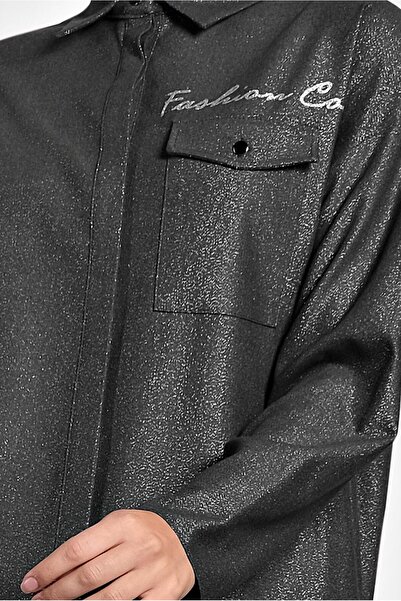 TRENDTESETTÜR Women's Khaki Men's Collar Shiny Tunic 40211