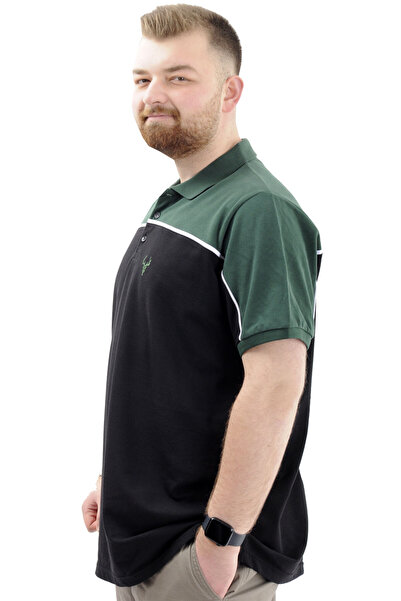 ModeXL Men's Black Polo Neck T-Shirt - Color Block, Deer U24324