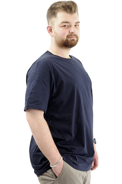 ModeXL Men's Large Size Navy Blue T-Shirt - Cotton, Printed, Crew Neck CHANGE U24050