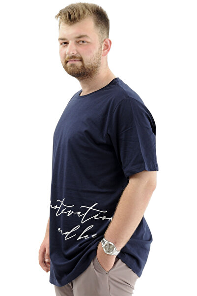 ModeXL Men's CoTTon T-Shirt - SofT TexTUre, PrinTed, Oversize Navy BlUe BELIEF U24085