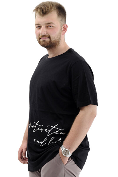 ModeXL Ανδρικό βαμβακερό μπλουζάκι - King Size, απαλή υφή, εμπριμέ BELIEF U24085 Μαύρο