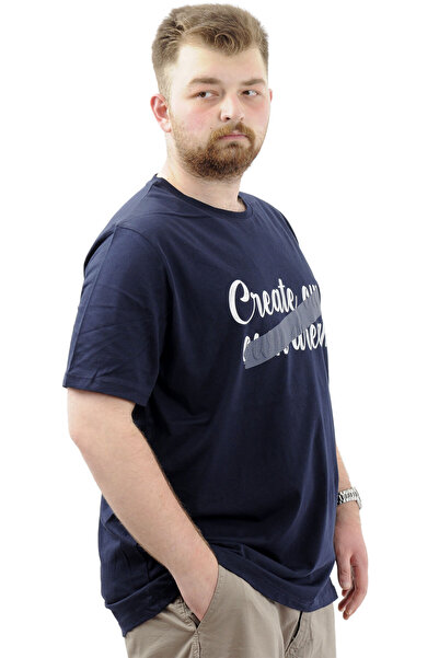 ModeXL Чоловіча футболка - Mode XL, великий розмір, з принтом, бавовняна, з круглим вирізом, синя CREATE U24079