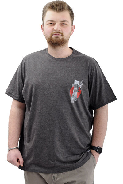 ModeXL LEAF Printed Mode XL Men's T-Shirt - Crew Neck, Antramelange, Plus Size U24069