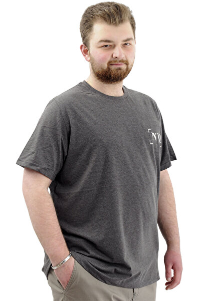 ModeXL Men's Plus Size Mode XL T-Shirt - Crew Neck, Printed Cotton, NYC U24068 Anthracite