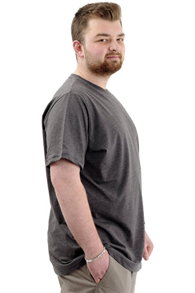 ModeXL LEAF Printed Mode XL Men's T-Shirt - Crew Neck, Antramelange, Plus Size U24069