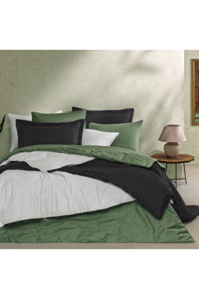 Linens Mix&Match Cotton King Size Satin Duvet Cover Dark Green