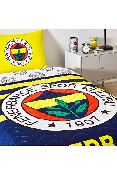 Taç Lisanslı Fenerbahçe Stripe Tek Kişilik Yatak Örtüsü Seti