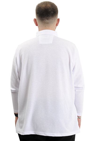 ModeXL Men's Sweatshirt - Mode XL, Polo Collar, Long Sleeve, WAFFLE 23449 White