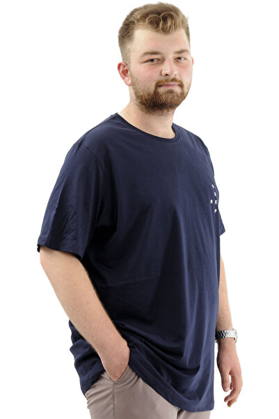 ModeXL Mode XL Large Size Men's T-Shirt Printed Crew Neck Soft Textured U24083 Navy