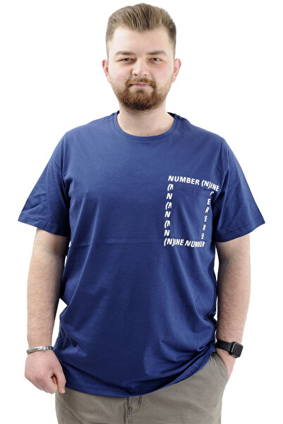 ModeXL Чоловіча футболка великого розміру Indigo - бавовняна, з принтом, з круглим вирізом NUMBER U24051