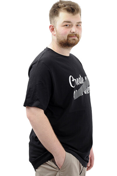 ModeXL Mode XL Ανδρικό μπλουζάκι με στάμπα από βαμβακερό λαιμόκοψη CREATE U24079 Μαύρο
