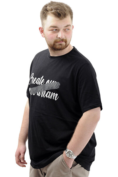 ModeXL Mode XL Ανδρικό μπλουζάκι με στάμπα από βαμβακερό λαιμόκοψη CREATE U24079 Μαύρο