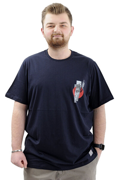ModeXL Men's Navy Mode XL Large Size T-Shirt - Crew Neck, Printed LEAF U24069