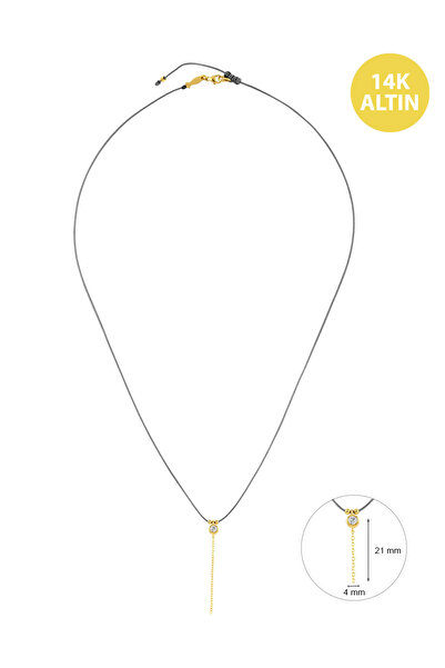 KURSHUNI Parıltı(3mm), 14 Ayar Altın Kolye (İpli)