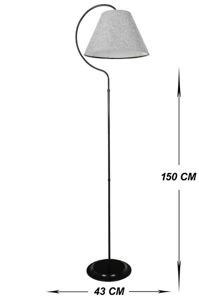 VENON Tek Ayaklı Lambader Silver Mia Elips Siyah Metal Gövde Açık Gri Kumaş Şapka Salon Köşe Lambası