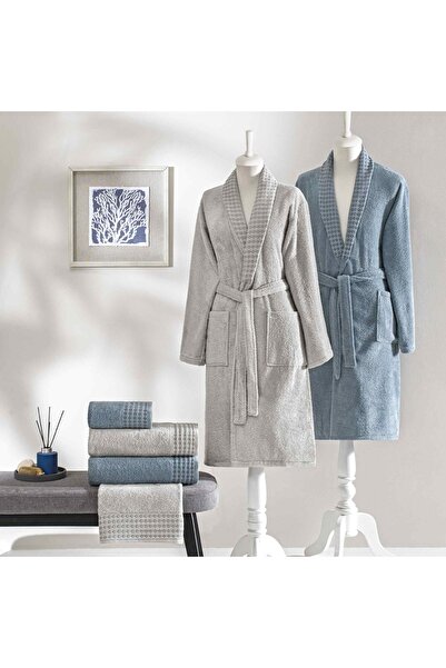 Taç Chain Pure Cotton Cotton Family Set Gray Blue XXL