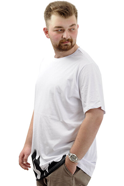 ModeXL Men's Crew Neck Printed Cotton T-shirt - Mode Xl, White, Flame U24082