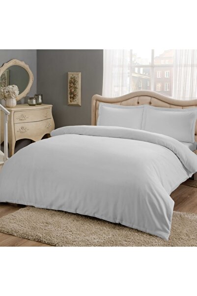Taç Gray Satin Crowned Basic King Duvet Cover Set