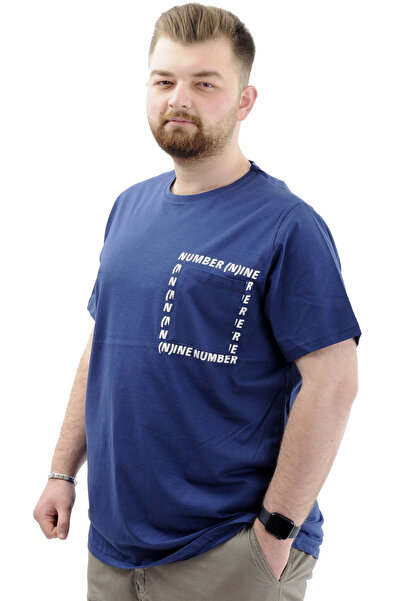 ModeXL Чоловіча футболка великого розміру Indigo - бавовняна, з принтом, з круглим вирізом NUMBER U24051