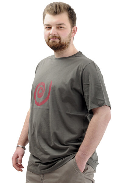 ModeXL Men's Khaki Color Mode XL Large Size T-Shirt - Crew Neck, Printed Cotton T-Shirt SPIRAL U24065