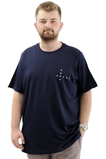 ModeXL Mode XL Large Size Men's T-Shirt Printed Crew Neck Soft Textured U24083 Navy