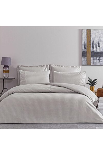 Taç Grey Double Crown Stripe Premium Duvet Cover Set