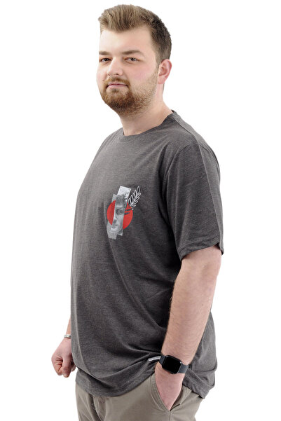 ModeXL LEAF Printed Mode XL Men's T-Shirt - Crew Neck, Antramelange, Plus Size U24069