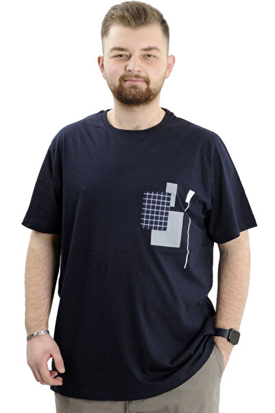 ModeXL Синій Mode XL великий розмір чоловічий футболка з коміром-стійкою - GARNILI U24045