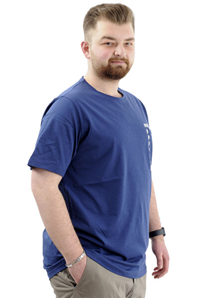 ModeXL Чоловіча футболка великого розміру Indigo - бавовняна, з принтом, з круглим вирізом NUMBER U24051