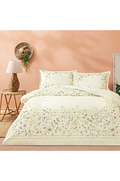 Linens Allday Lukıs Cotton Satin Double Duvet Cover Set Ecru