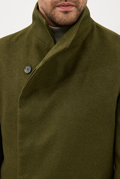Frappoli Pagano Men's Khaki Shawl Collar Slim Fit Cashmere Coat