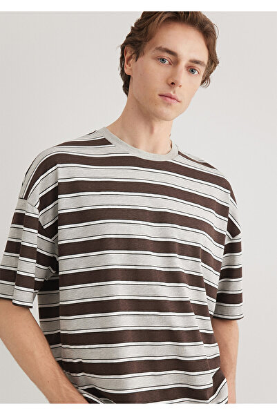 Mavi Brown Striped Gray T-Shirt Oversize / Wide Cut 0612478-80196