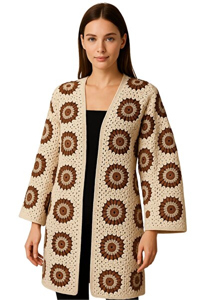 Uretti - Yıldız 7202 0871 سترة / كارديجان نسائي محبوك يدويًا من خيوط القطن ال...
