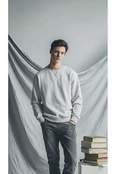 defys Ανδρικό φούτερ με λαιμόκοψη με υφή κανονική εφαρμογή Basic σε γκρι μελανζέ