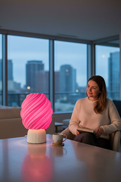 TASARLİX Pembe Beyaz Modern Masa Abajuru - Şık Dekoratif Gece Lambası | Sıcak...