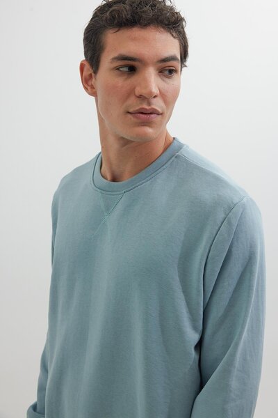 Tudors Φούτερ Unisex Oversize Wide Cut 100% βαμβακερό Basic Blue Crew Neck Φούτερ