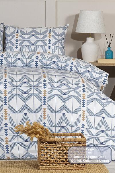 Elart Marcus Duvet Cover Set Single Size 100% Cotton Ranforce Fitted Sheet (160X220 cm) Blue