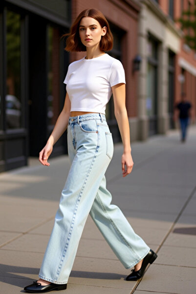 PayBuy Moda femei Pantaloni de jeans cu talie înaltă cu picioare largi Bumbac...