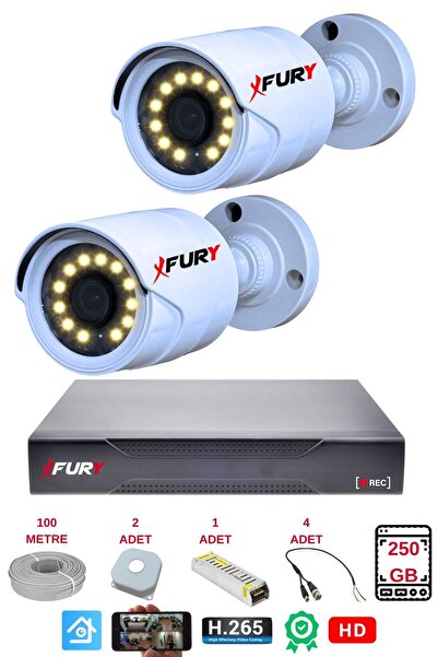 FURY 2 Li Gece Renkli Görüş Güvenlik Kamerası Full Hd-Su Geçirmez Güvenlik Kamerası Seti 250GB