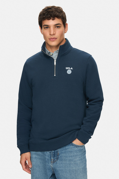 UCLA LEON Синій напівзастібний сорочковий комір Стандартний крій Чоловічий світшот