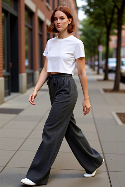 PayBuy Moda femei Pantaloni tricotati cu picioare late Model simplu Talie nor...