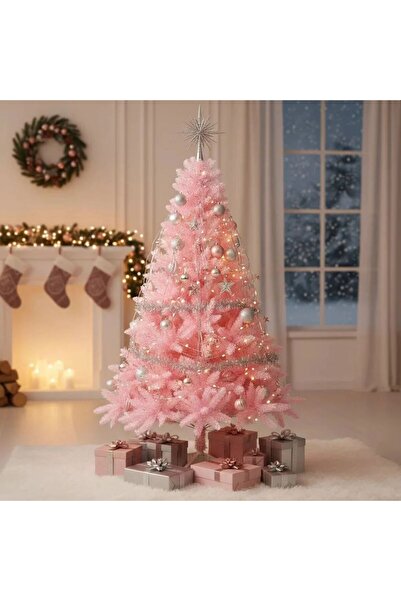PROCART Artificial fir tree, pink branches, height 220 cm, stand included, flexible branches