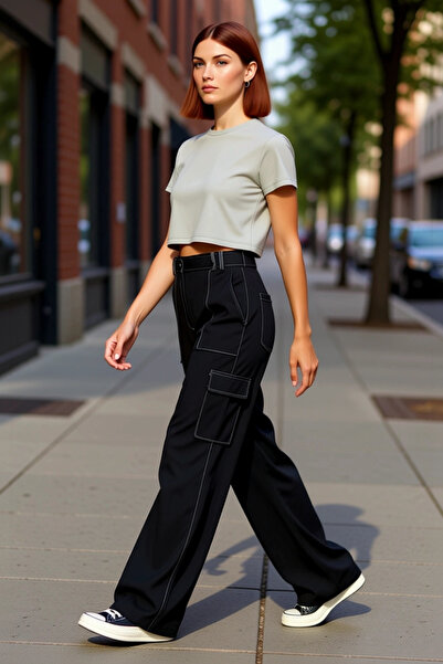 PayBuy Γυναικεία μόδα Παντελόνι Cargo με φαρδύ πόδι με ίσιο σχέδιο Aerobin We...