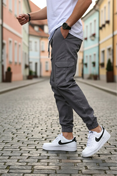 VIKUNYA Men's New Season Gray Jogger Pants Cargo Pants with Side Pockets